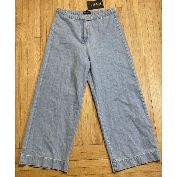 NWT Nasty Gal Women’s Size 10 Blue High Waist Wide Leg Light Blue Jeans Culottes - Picture 1 of 10